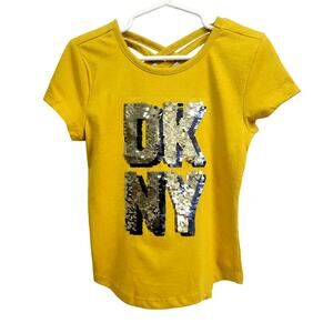 DKNY Yellow Criss Cross Cut Out Shirt Girl's Size 5‎